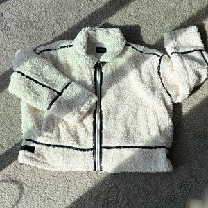 One&Only Cream Sherpa Zip Jacket with Black Trim